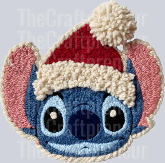 Latch Hook Blue Dog Santa DTF Transfer