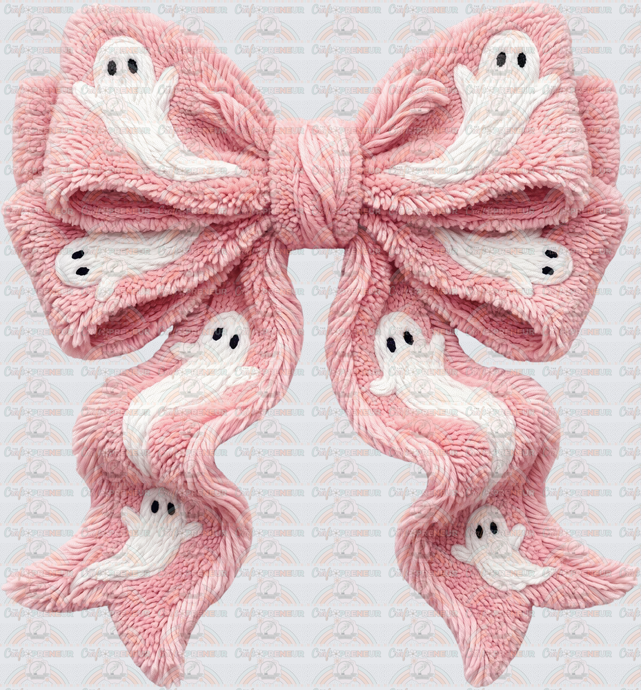 Halloween_Girly_Ghost_Bow_Coquette Bow_Faux Patch_3D_Pink