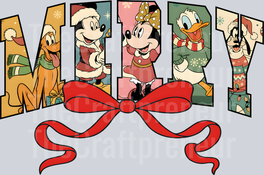 Varsity Merry Coquette Bow Mouse and Friends DTF Transfer
