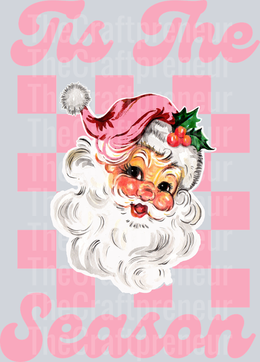 Retro Pink Santa Checkerboard DTF Transfer