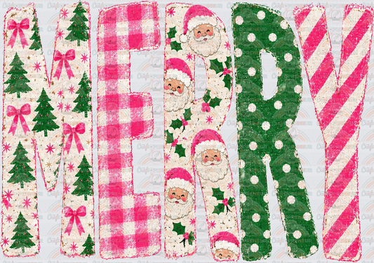 XMAS_Merry_Preppy_Tall Letter_Patterns_Gingham_XMAS Trees_Sketch_Pink
