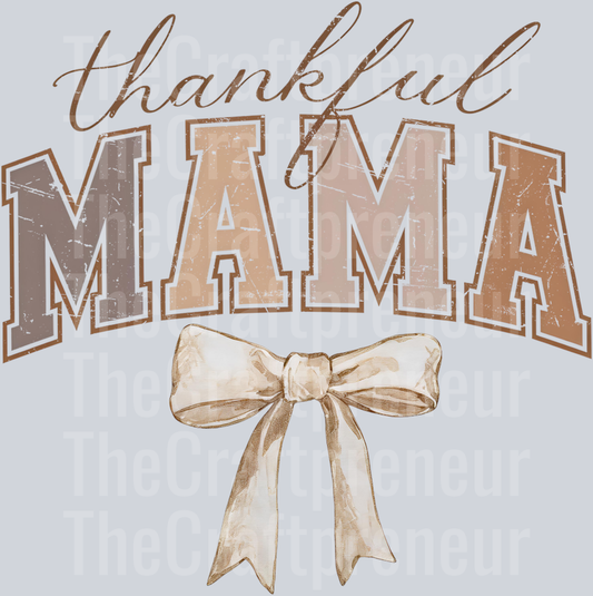Thankful Mama Varsity Coquette Bow DTF Transfer (Dark)