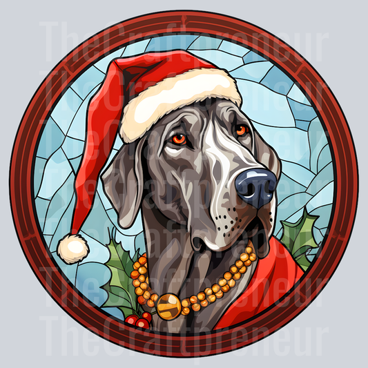 Great Dane Christmas Stained Glass DTF Transfer