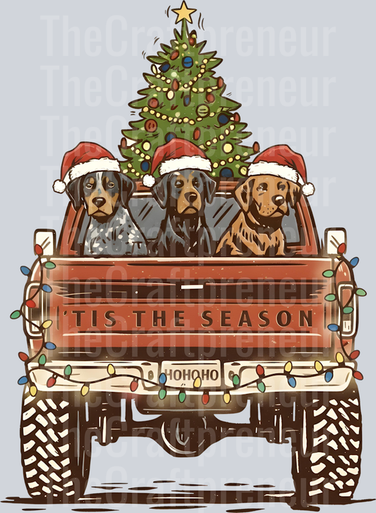 Christmas Dogs Vintage Red Truck DTF Transfer