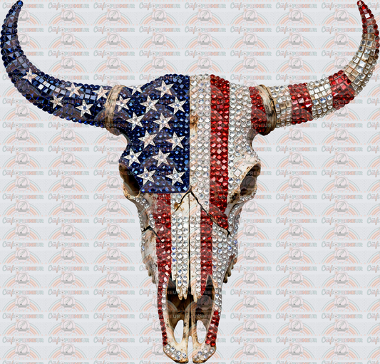 Western_USA_Cow_Skull_Longhorn_Patriotic_Rhinesone_4th of July_PinkyPix