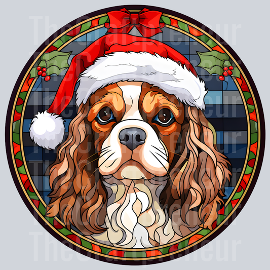 King Charles Cavalier Christmas Stained Glass DTF Transfer