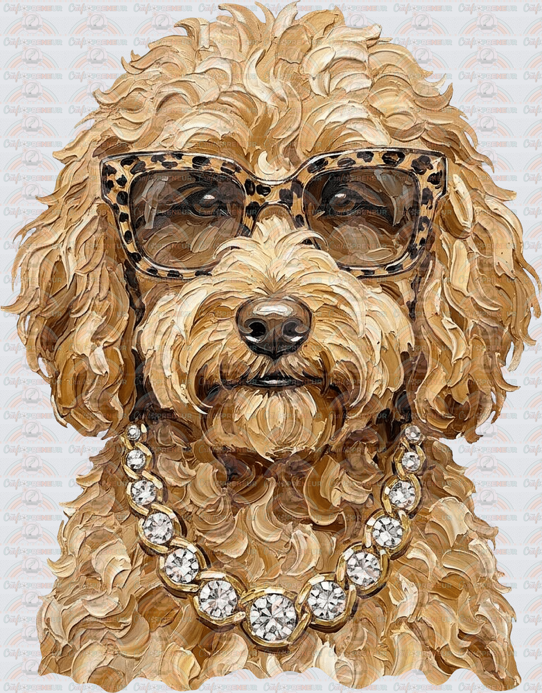 002_Glam_Dogs_Diamond Necklace_Turquoise_Faux Paint_Sunnies_Golden_Doodle