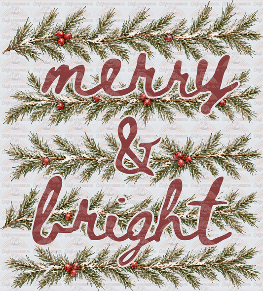XMAS_Merry & Bright_Pine_Holly_Minimalist_Script_Evergreen_Christmas
