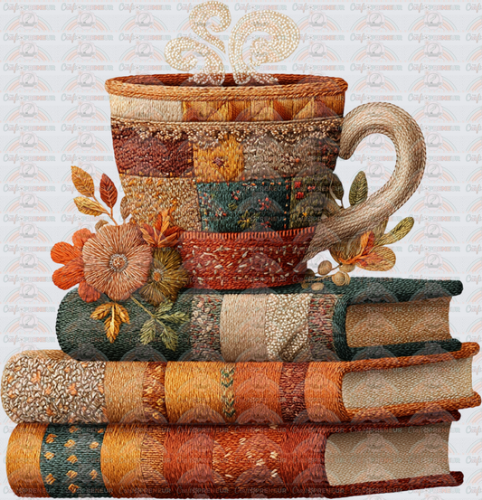 Books_Vintage_Faux Embroidery_Faux Fabric_Coffee_Stack