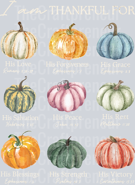 (Set!) Thankful For... Pumpkins Faith DTF Transfer (White, Back)