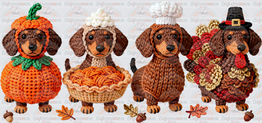 Holidays_Thanksgiving_Dogs_Breeds_Dachshund_Pumpkins_Pie_Turkey_Faux Yarn_Faux Crochet