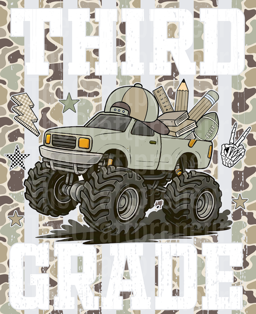 002_School_Back to School_B2S_Monster Truck_Camo_Boys_Preppy Lines_Third Grade