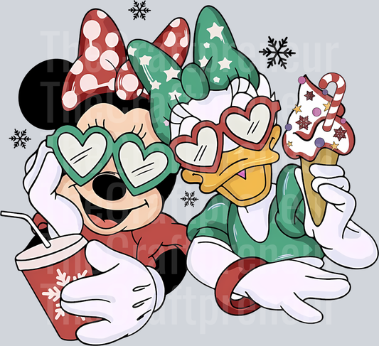 Christmas Besties in Sunnies Mrs. Mouse and Mrs. Duck DTF Transfer