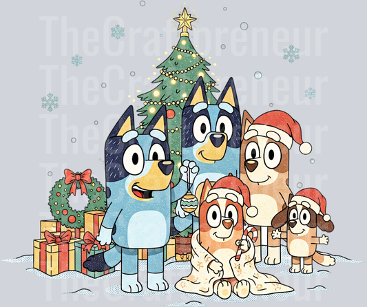 Blue Dog Family Photo Christmas DTF Transfer