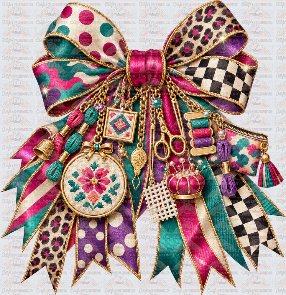 Hobbies_Cross Stitch_Needlepoint_Thread_Charm Bow_Grandma Hobbies