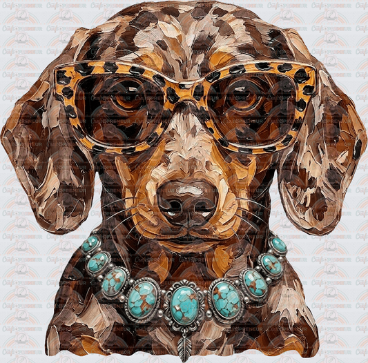 002_Glam_Dogs_Diamond Necklace_Turquoise_Faux Paint_Sunnies_Dachshund
