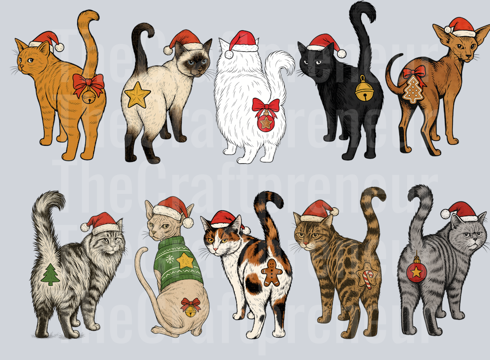 Christmas Cat Butts DTF Transfer