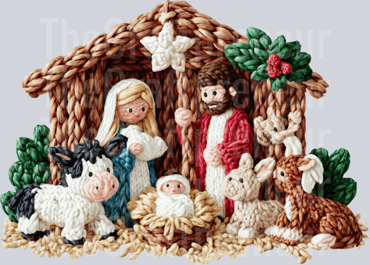 Faux Crochet Nativity Scene DTF Transfer
