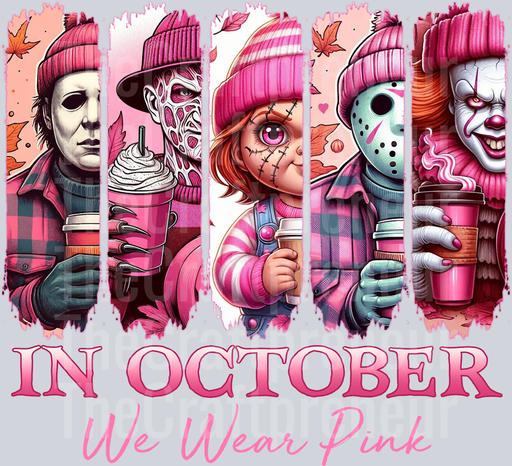 Horror Character Breast Cancer Awareness October DTF Transfer