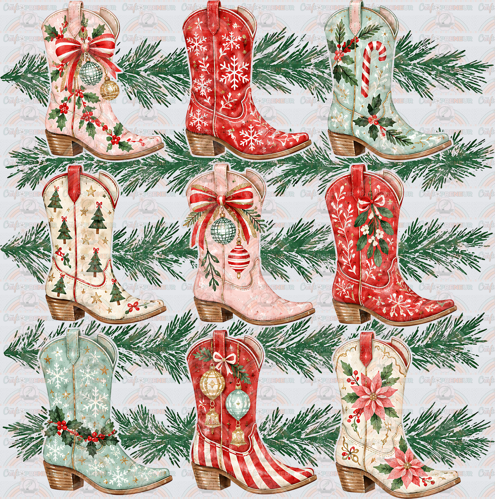 XMAS_Western_Preppy_Cowboy Boots_Evergreen_Grid_Preppy