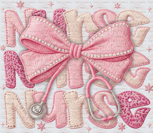 Jobs_Medical_Nurse_Faux Embroidery_Faux Patch_Stethoscope_Healthcare_Faux Rhinestones_Stack_Pink