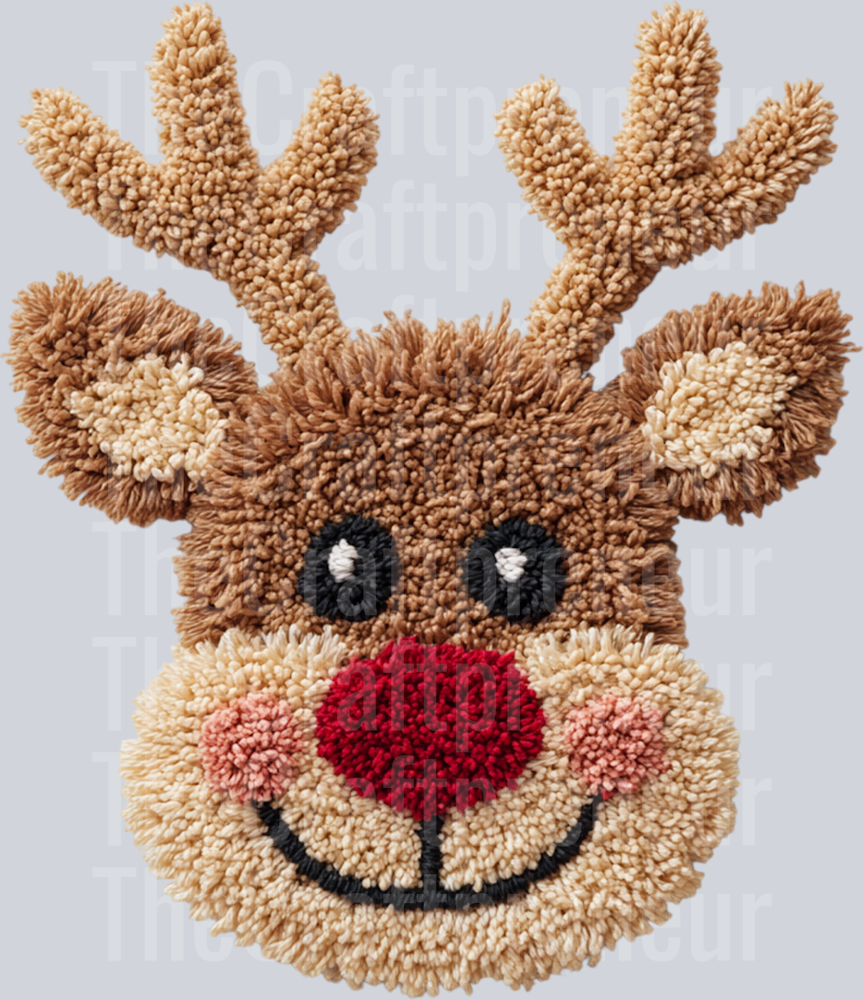 Latch Hook Faux Embroidery Rudolph DTF Transfer