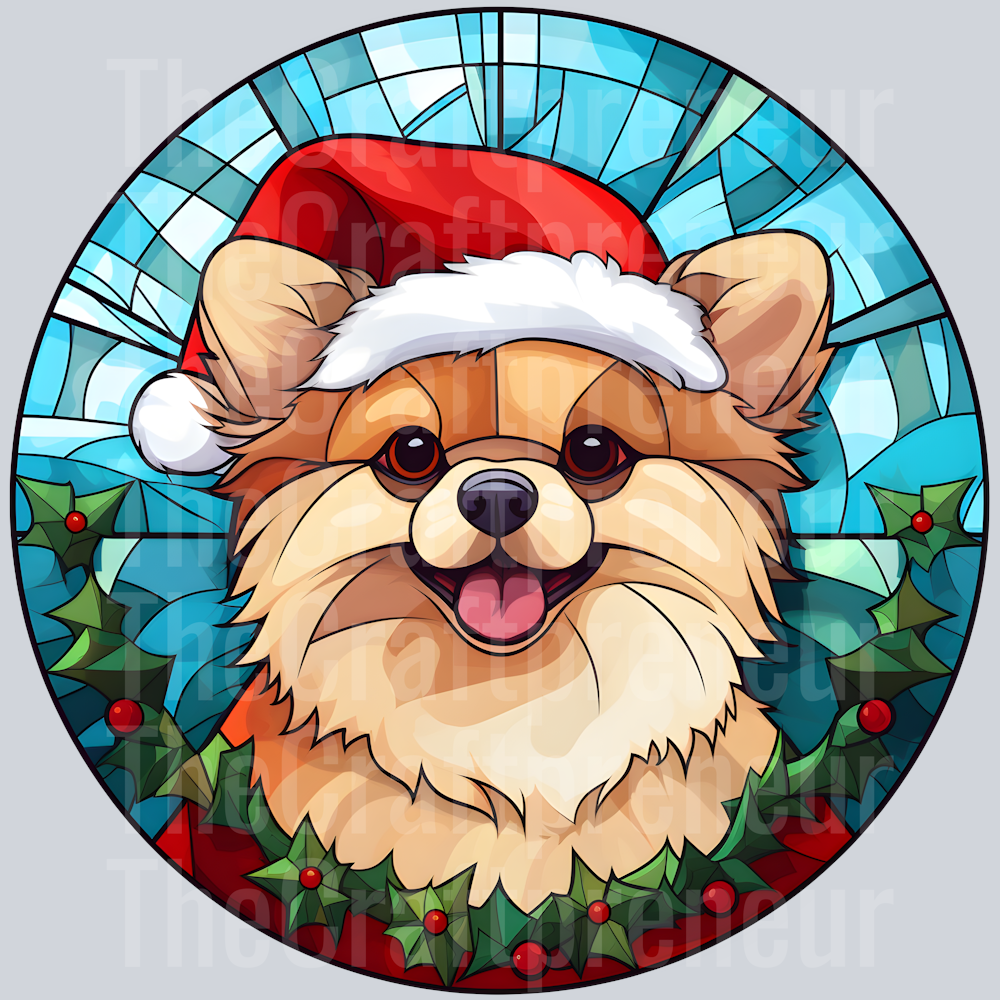 Pomeranian Christmas Stained Glass DTF Transfer