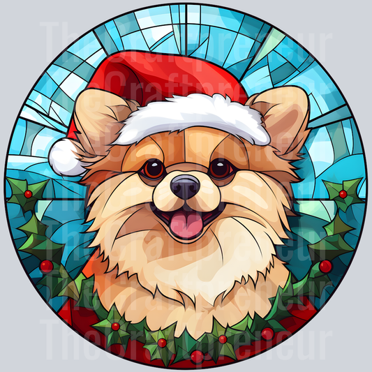 Pomeranian Christmas Stained Glass DTF Transfer