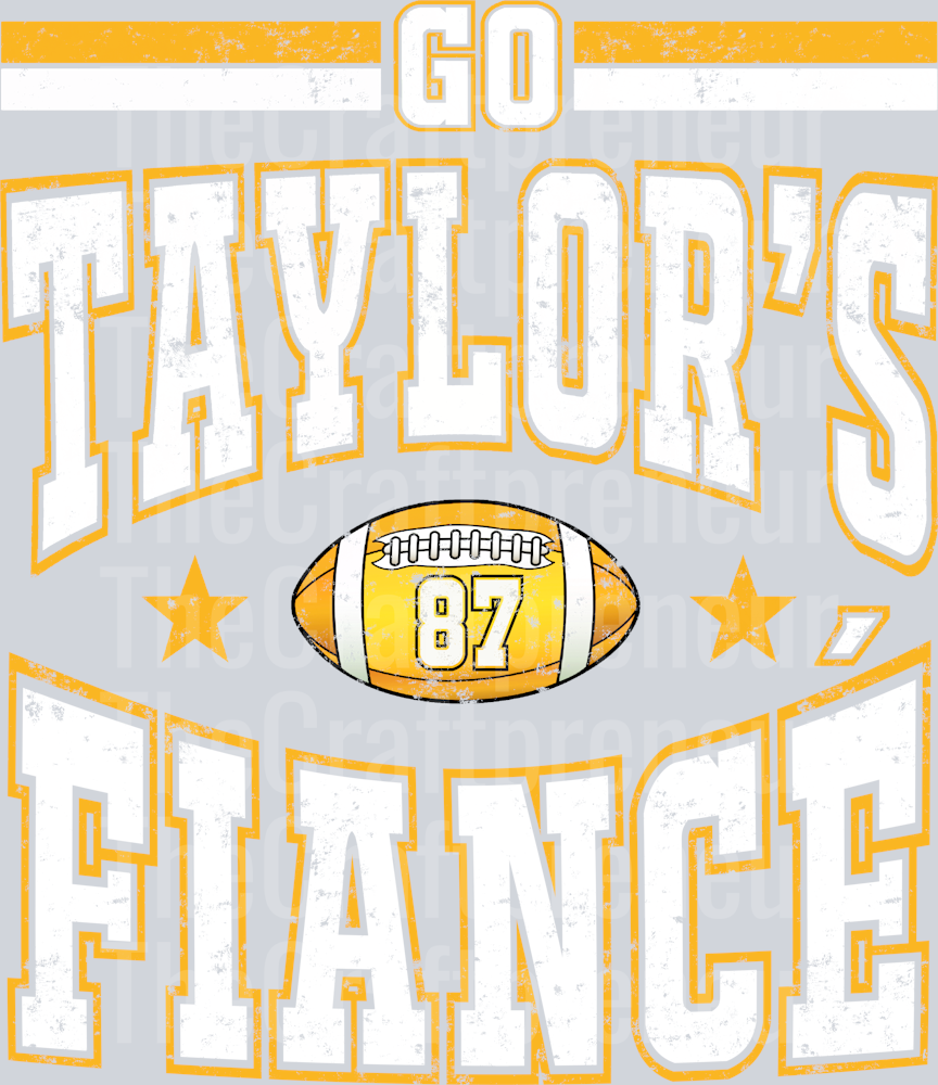 TS Go Taylors Fiance Varsity White Yellow DTF Transfer