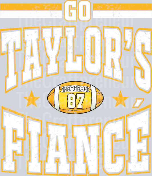 TS Go Taylors Fiance Varsity White Yellow DTF Transfer