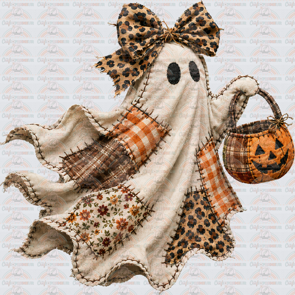 Halloween_Ghost_Wind_Patchwork_Fabric_Bow_Jack o Lantern