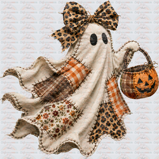 Halloween_Ghost_Wind_Patchwork_Fabric_Bow_Jack o Lantern
