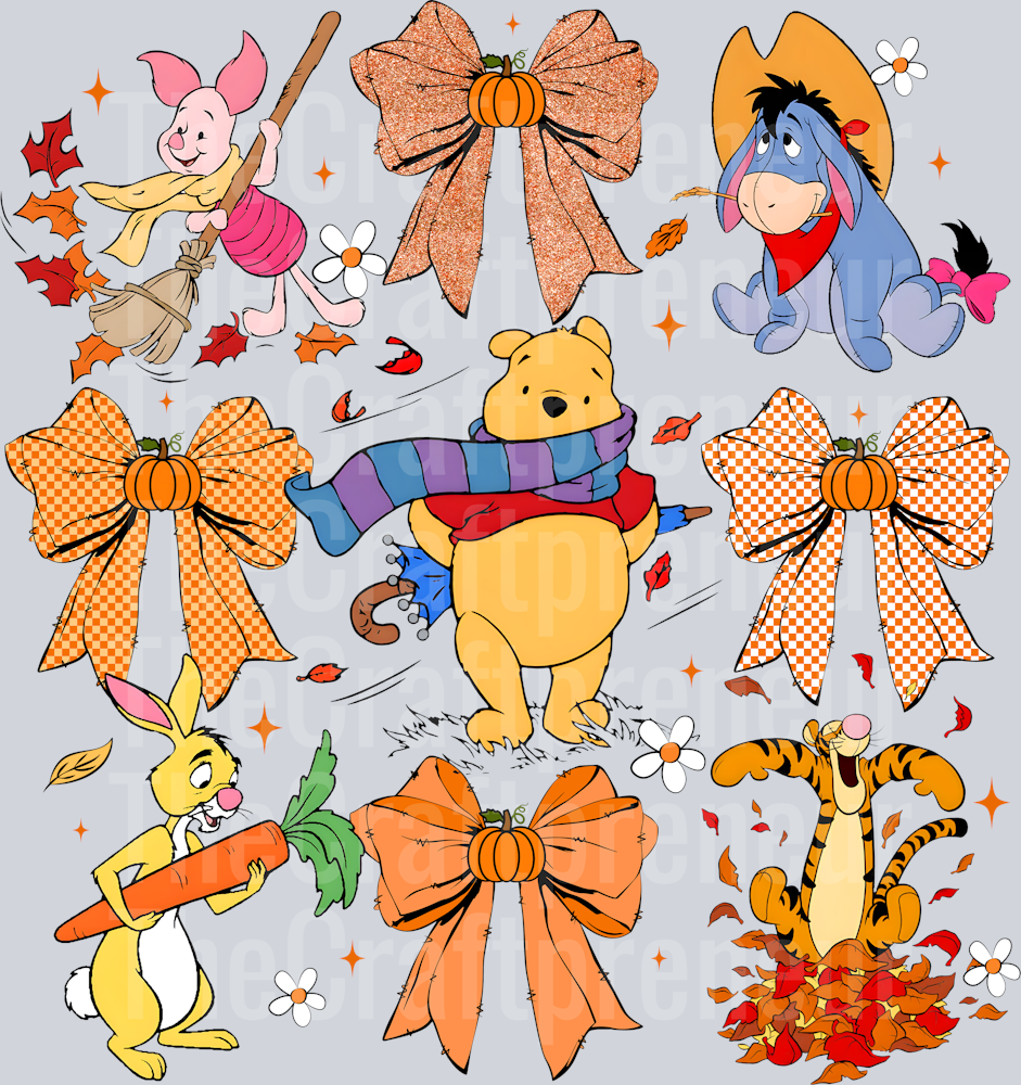 Bear Coquette Bow Fall Grid DTF Transfer