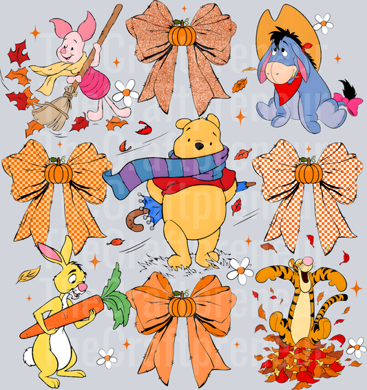 Bear Coquette Bow Fall Grid DTF Transfer