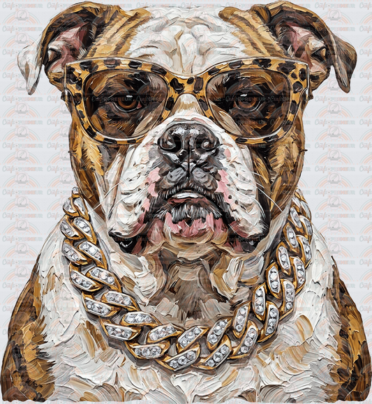 002_Glam_Dogs_Diamond Necklace_Turquoise_Faux Paint_Sunnies_English Bulldog