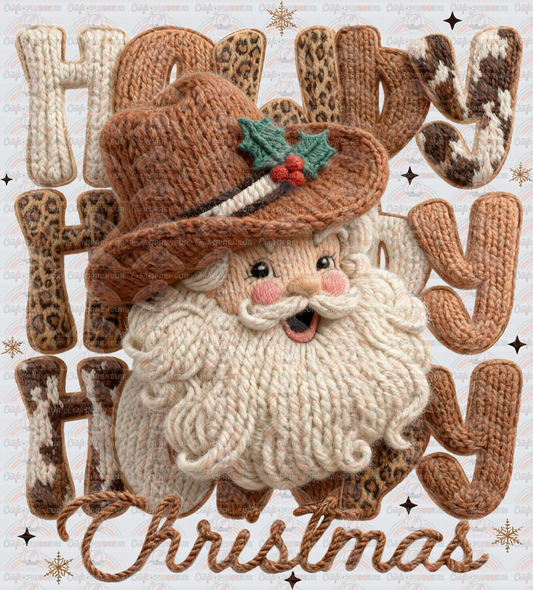 XMAS_Western_Santa_Faux Yarn_Cowboy Hat_Word Stack_Merry Christmas_Neutrals_3D