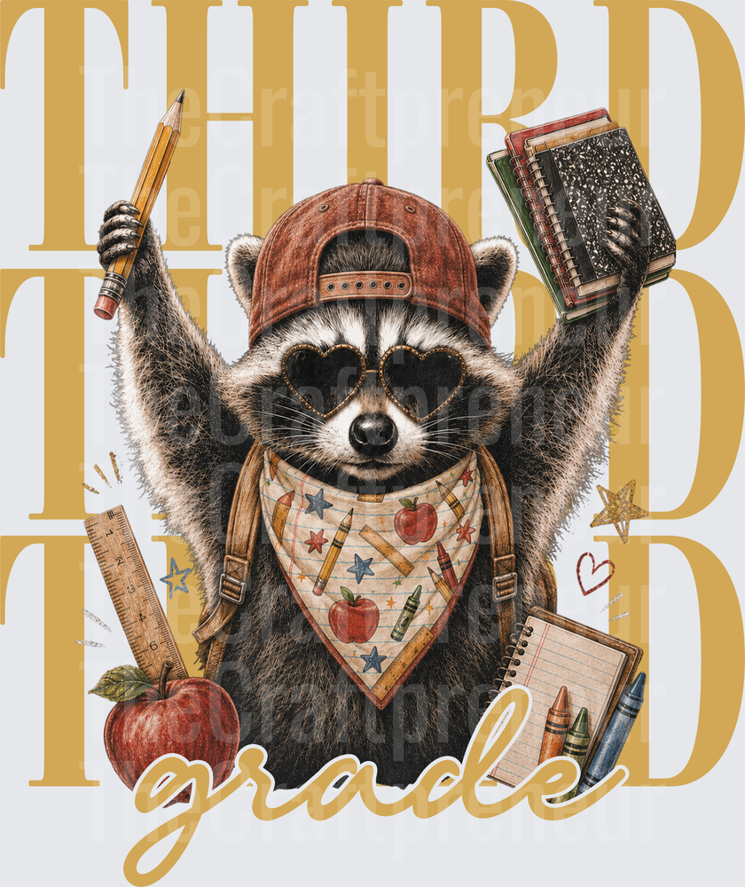 002_School_B2S_Back to School_Raccoon_Grades_Stack_Third Grade