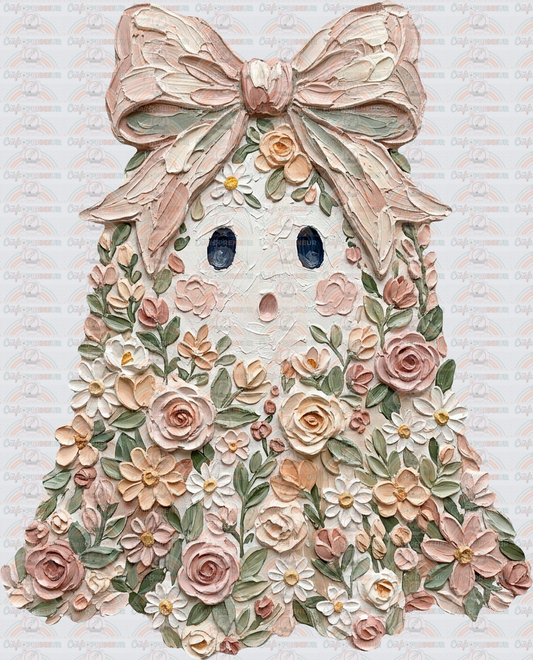 Halloween_Ghost_Faux Paint_Girly_Boutique Style_Florals_Bow_Cute_Spooky Season