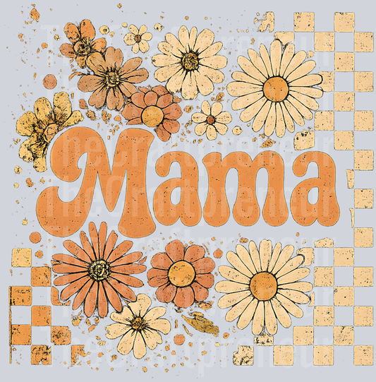 Fall Vintage Mama Checkerboard Retro Floral DTF Transfer