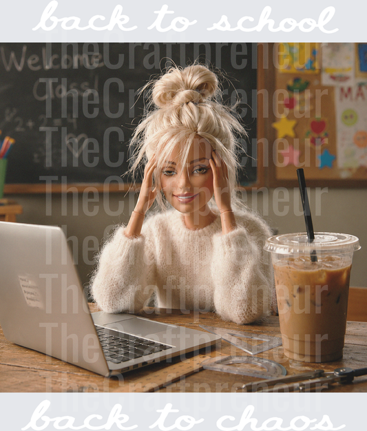 School_Teacher_Ratchet Barbie_Back to School_B2S_Back to Chaos_Classroom_Laptop_Iced Coffee_White