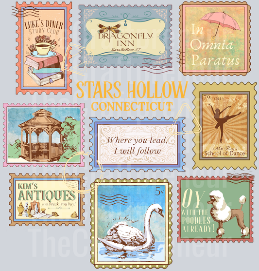 Stars Hallow Postage Stamps Gilmore Girls (For Darks!) DTF Transfer
