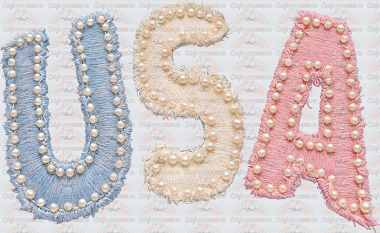 USA_4th of July_Pastel_Faux Fabric_Embroidery_Vintage Pearls_Preppy