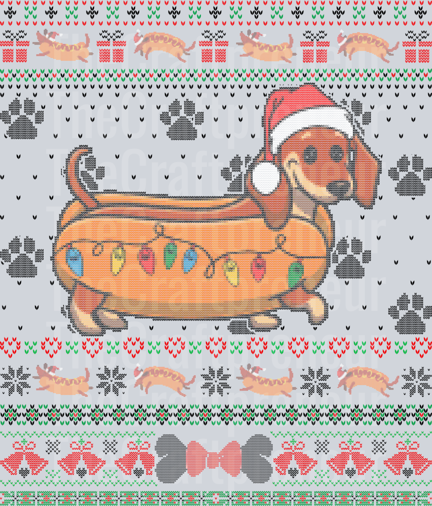 Dachshund Ugly Sweater DTF Transfer (For Lights!)