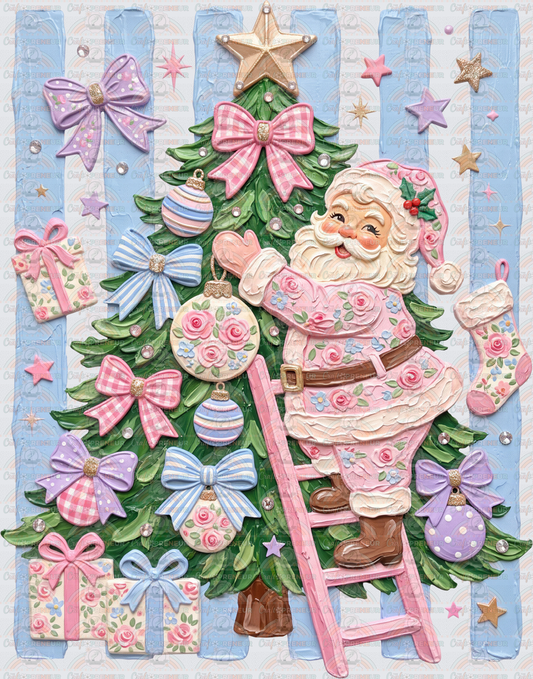 XMAS_Santa_Preppy_Faux Paint_Grand Millenial_Christmas Tree_Ornaments_Ladder_Coquette Bow_Girly