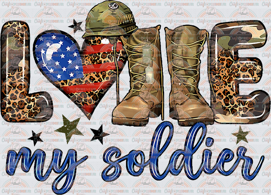 USA_Military_Family_Military Wife_Military Mom_Soldier_Love My Soldier_Camo_Cheetah_Helmet_Combat Boots_Dog Tags