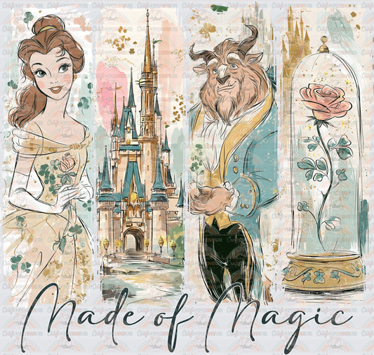 002_Disney_Princess_Canvas_Brush Stroke_Castle_Sidekicks_Villains_Preppy_Watercolor_Made of Magic_Beauty and the Beast_Belle_The Beast_Glass Rose
