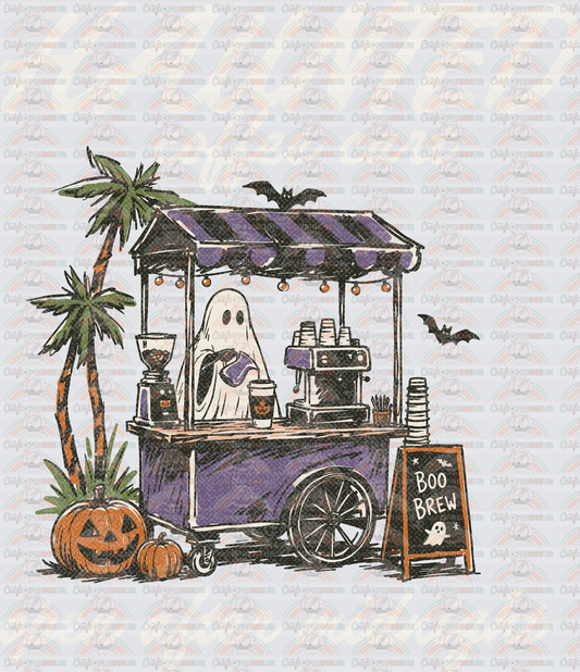 Halloween_Tropical_Coffee Cart_Haunted Coffee Cart_Open After Midnight_Vintage_Ghost_White_Distressed