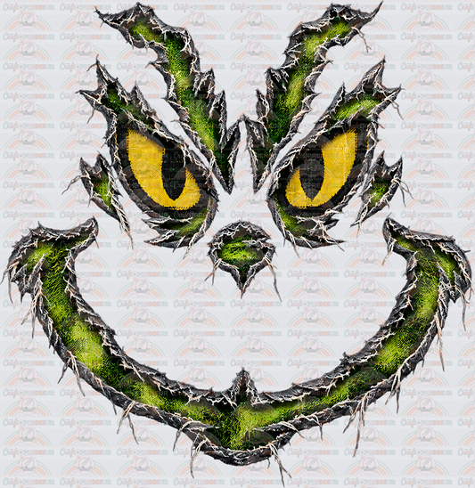 XMAS_Grinch_Break Out_Ripped_Face_Frayed_Faux Fabric