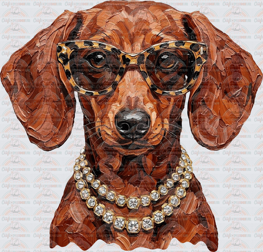 002_Glam_Dogs_Diamond Necklace_Turquoise_Faux Paint_Sunnies_Dachshund_Red