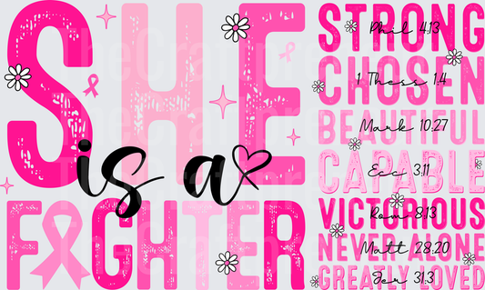Cancer_Breast Cancer_BCA_She is a Fighter_Typography_Distressed_Pink_Script